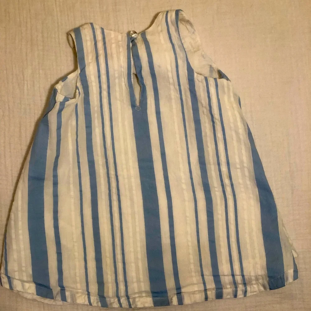 TOMMY BAHAMA girls Blue Stripe Sleeveless Swing Dress lined embroidery 12 months